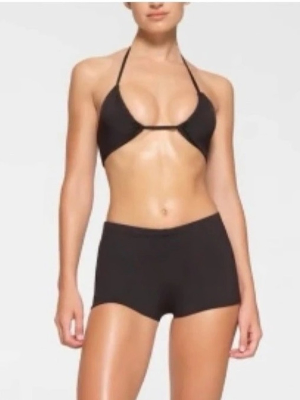 SKIMS Signature Swim Halter Plunge Bikini Top Black Onyx size small